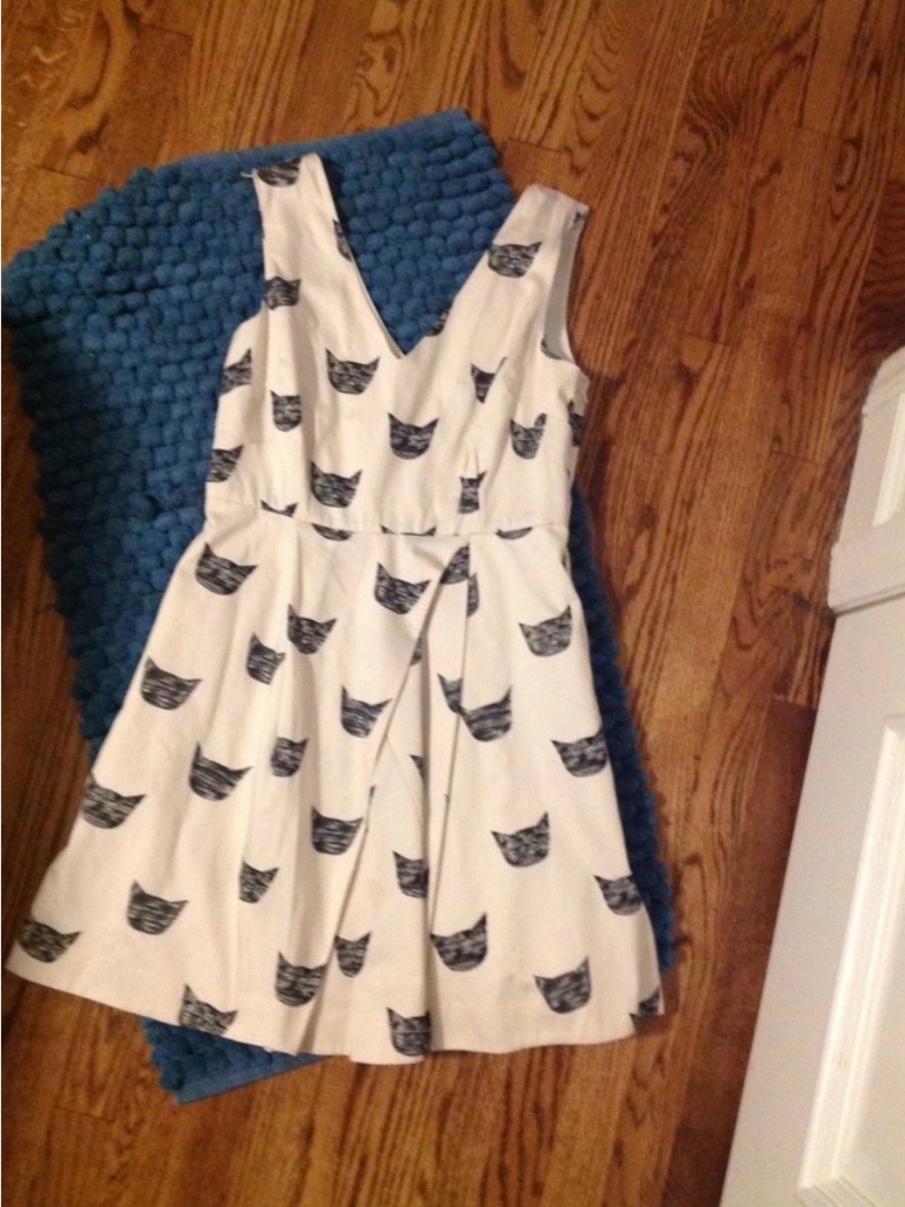 Anthropologie Cream Mini Dress with Black Cat Print